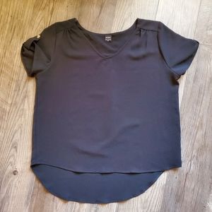 Business Casual Blouse in Black with cute Cuff-link like accents, Size: Medium.